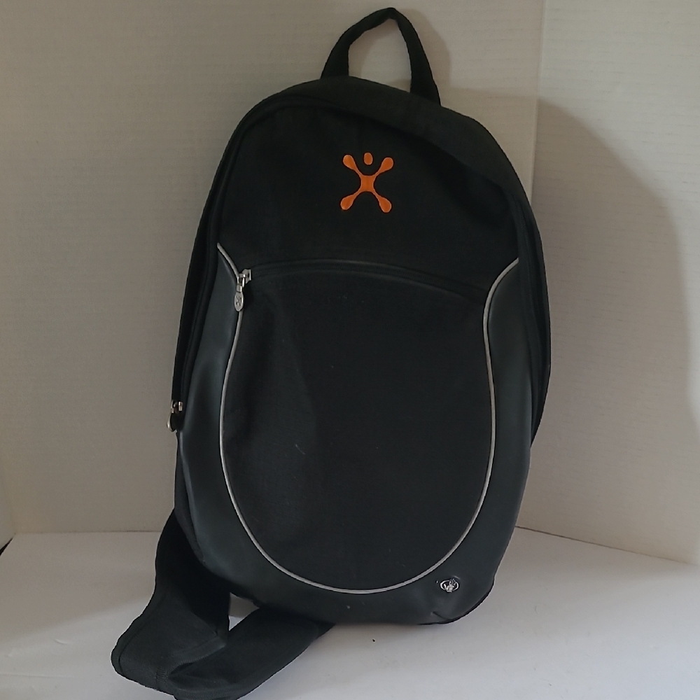 Sleek Black Backpack with Vibrant Orange Accent